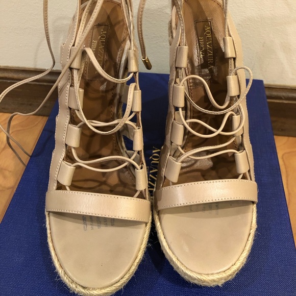 Aquazzura beige leather lace up wedge sandal - Picture 6 of 7
